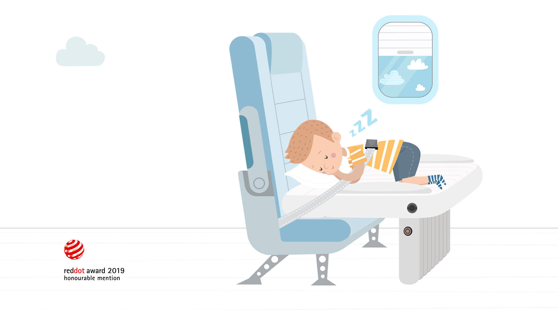 Flyaway Kids Bed illustration child sleeping on plane