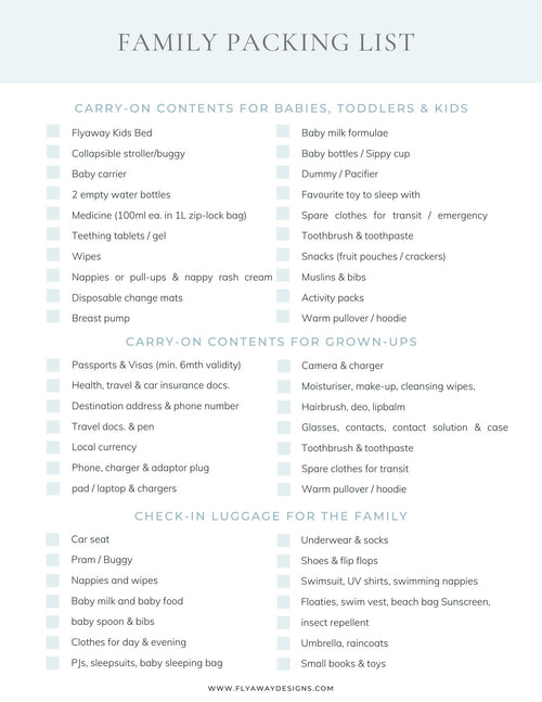 Family packing list